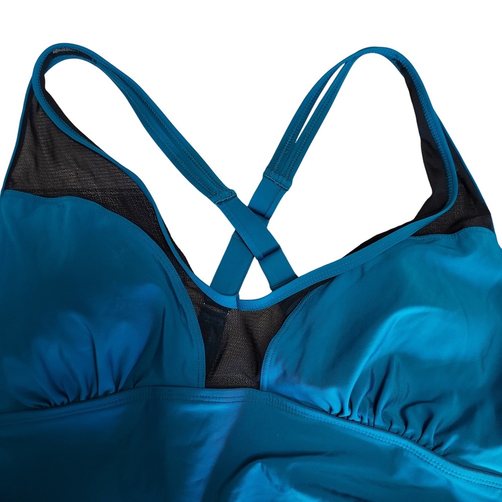 Speedo Teal Blue One Piece Swimsuit Halter Ruched Plus Size Women's Size 20 - Picture 3 of 8
